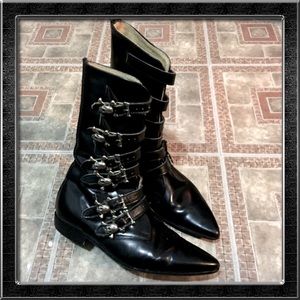 Vintage Black Skull Goth Winklepicker Boots